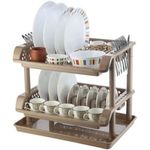 product_image_name-Generic-2 Tier kitchen Plastic Dish Draining Drying Storage rack tray,Cream.-4