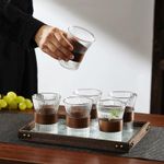 product_image_name-Generic-Ribbed Glass Pitcher Set with 6 Cups, Elegant Juice Milk Cold Carafe Cold Water Jug with Wooden Ring, 1 Glass Jug with Lid, 6 Cups, Thick Base, Leakproof For Refrigerator  - Multicolor-6