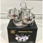 Multi-Functional Stainless Steel 3 Piece Seasoning Containers,Spice Jar Set with Visible Glass Lid,Spoons and Rack Rotating Sugar Bowel