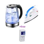 product_image_name-Generic-Pack Of Original 2L Glass Electric Kettle With LED Blue Light And A Non Stick Steam Flat Iron Plus A Free  Fridge Guard Protection- Silver , Black-1