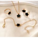 Necklace Ring Bracelet Four-piece set for Woman Fashionable Accessories Party Jewelry - Black 