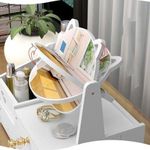 product_image_name-Generic-Large Cosmetic Storage Box with Round Mirror, Desktop Drawer Holder - White-2