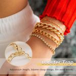 product_image_name-ARHANORY-4pcs Tennis Miami Cuban Link Chain Bracelet Set for Women Adjustable Rhinestones Dainty Jewelry - Gold-3