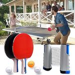 Table Tennis Set, Portable Retractable Table Tennis Net Adjustable for Any Table Travel Holder Indoor Outdoor Sports Accessories, with Net, Ping Pong Paddle, Ping Pong