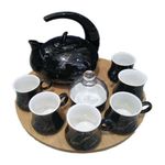 product_image_name-Generic-8Piece Cuppucino Tea Coffee Mugs Cups, Teapot And  Bamboo Tray Set- Black.-2