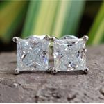 product_image_name-Earing-Princess Cut Colorless Moissanite 4 prong Stud Earrings-5