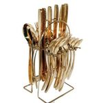 24Pcs Stainless Steel Cutlery Set With Stand - Gold