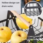 product_image_name-Generic-3 Tier Portable Fruit Basket Stand Vegetable Bread & Snacks Detachable Metal Rectangle Basket With Wooden Handle Modern for Kitchen Decoration- Black-2