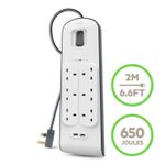 product_image_name-Generic- Belkin Bsv604 6 Way/6 Plug 2M Surge Protection Extension Lead Strip with 2 X 2.4 Amp Shared USB Charging Port -3