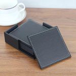 product_image_name-Generic-7 Piece Leather Drink Coasters Square Cup Mat Pad for Home And Kitchen - Black-1