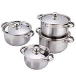 8 Piece Stainless Steel Saucepans Cookware Pots, Silver.