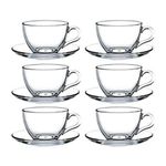 6 Pieces Of Glass Tea Coffee Cups Mugs And 6 Saucers -Colourless.