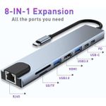 product_image_name-Generic-USB-C HUB, 8-in-1 Adapter: 4K HDMI, 100W PD, USB 3.0, Ethernet, SD/TF Card Reader - Silver-2