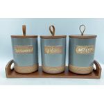 product_image_name-Generic-3 Piece Ceramic Canister Set For Spice Tea Coffee Sugar Storage Jars Containers With Airtight Lid And Wooden Bamboo Tray Stand- Multicolor-3