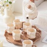 product_image_name-Generic-8 Piece Irregular crinkled Or Folded Textures Ceramic Tea Set Porcelain Ceramic Coffee Sets Cups Service for 6 People Cuppucino Mugs with Tray, Tea Pot Gift Set- Multicolor -1