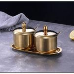 product_image_name-Generic-2 Pc Seasoning Containers Spice Jar Rack Condiment Salt Pepper Sugar Storage Organizers With Serving Spoons - Gold.-2