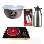 product_image_name-Bundle-3 In 1 Electric Infrared Cooker Portable Induction Cooker With Crystal Touch Panel, 8 Pieces Set Of Saucepans + Stainless Steel Vacuum 2 litres Flask - Silver/Black-3
