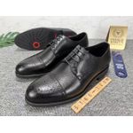 Men’s Textured Leather Brogue Cap-Toe Oxford Shoes – Black