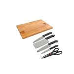 product_image_name-Generic-Set Of 5 Kitchen Knives And Wooden Chopping Board - Silver, Black Brown-1