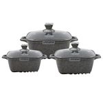Life Smile 3 Piece Square Lifesmile Non-stick Saucepan Cookware Pots, Grey.