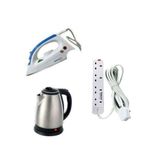 Bundle Of 2L kettle ,Extension And Steam Flat Iron-Silver,White,Blue