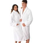 Unisex Premium Quality White Shawl Collar Bath Robe 100% Cotton Terry Toweling Men & Women Guest Bath Robe One Size Free Size Large - White