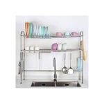 product_image_name-Generic-2 Tier Over The Sink Dish Drying Rack Nonslip Height Adjustable (Double Sink) Drainer, Silver.-7