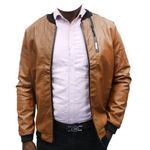 product_image_name-Fashion-Men's Slim-Fit Synthetic Leather Jacket - Brown-1