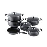Tornado 11 Piece Non-stick Saucepans Cookware Dishes Pots - Black.