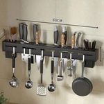 product_image_name-Generic-Wall Mount Knife Holder Towel Hanger Spatula Laddle Hanging Hooks Cutlery Holder Storage Rack- Black.-2