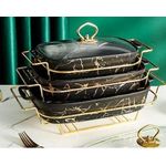 product_image_name-Generic-3 Piece Same Color Nordic Rectangular Ceramic Casserole Dish Household Tableware Hotel Dry Soup Pot WithCreative Candle Heating Pot Holder-1