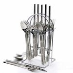 24 Pcs Self Design Dinner Cutlery (Forks,Spoons& Knieves) With A Stand - Silver