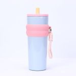 Stainless Steel Insulated Water Bottle - 304 Food Grade, Leak-Proof, Portable with Straw, Keeps Drinks Hot & Cold, Perfect for Outdoor Sports, Unisex (Blue&Pink)