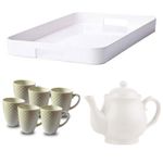 product_image_name-Generic-14 Pieces Tea Set With Ceramic Cups  Melamine Tray Tea Spoons And Ceramic Teapot-White-6