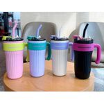 860ml Handle Cup 316 Stainless Steel Insulated CupIce Cream Cup Thermal Straw Cup Water Bottle Mugs Vacuum Insulated Bottle