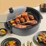 product_image_name-Sunny-28CM 4CM Deep Electric Pizza Pan Electric Party Casserole Saucepan Frying Pan With Cover, Multifunctional Pan with Non-Stick Coating, 5 Adjustable Temperatures With Handles And Glass Lid- Black-5