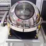 Round food warmer with a glass display but silver colour -Golden