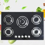product_image_name-Digiwave-30'' Black Gas Stove Tempered Glass Panel Built-in Gas Cooktop 5 Burners Countertop LPG/NG Gas Hob Five Fuel Oven Gas Cooktops Stove Gas Cooker for Griddle, Pan- Black-2