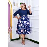 Casual ladies round dress - dark blue/ multi color 