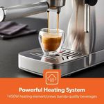 product_image_name-Geepas-Espresso & Cappuccino Coffee Machine with Milk Frother, 15 Bar Pressure 1.4L Water Tank Capacity, Thermo Block Heating & Pre-Brew Detachable Drip Tray 1450W- Silver -5