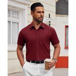 product_image_name-Fashion-Alimens & Gentle Shirts Mens Dress Shirts Stretch Short Sleeve Formal Business Wedding Button Down Shirt Wrinkle Free (Red)-2