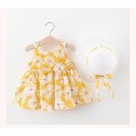 product_image_name-Fashion-Baby Girl Dress Sleeveless Floral Print Large Hem Bowknot Cotton Dress With Sunhat For Summer-6