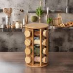 product_image_name-Generic-Kitchen Countertop Glass Rotating Airtight Seasoning Spice Rack 16 Spice Jars Storage  Revolving Bamboo Organizer Decorative Bottles- Multicolor-2