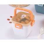 product_image_name-Generic-Portable Plastic Microwaveable Bento Double Layer Lunch Box With Character Motif, Anti Spish With Spoon Feed Fruit Box For Office , Kids children, mini snack, sandwich, food container- Multicolor-4