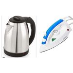  Flat Iron & Electric Kettle Percolator 2 Litres - Silver, White