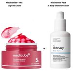 Medicube TXA Niacinamide Capsule Cream with Alpha Arbutin + The Ordinary  Niacinamide 5% Face And Body Emulsion. Fades Dark Spots, Hyperpigmentation, Scars, Glows, Moisturizes, Brightens, Evens the skin tone, Smooths, Softens, Clarifies &Strengthen Skin Barrier