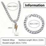 product_image_name-STY-2 In 1 Men Necklace + Bracelet Set Alloy Necklace Bracelet Lightning Pattern Pendant Cuban Chain-2
