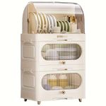 product_image_name-Generic-2 Tier Modern Plastic Dustproof Dish Drying Rack with Lid Kitchen Storage Cassette Cover Bowl Box Dish Drainer Rack Plastic Tray Cupboard Household Kitchen Organizer Cabinet With Cover And Removable Drain Tray Counter Saving Space-1