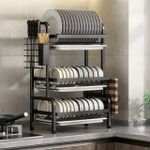 3 Layer Stainless Steel All Black Dish Rack-Black