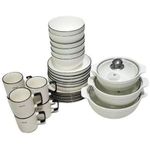 product_image_name-Generic-30 Pieces Ceramic Dinner Set With 6 Cups 6 Side Plates 6 Dinner Plates 6 Bowls 3 Bowls 3 Glass Lids Design For Bowls Varies-White-1